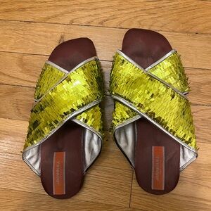 LA DoubleJ Lime Green Sequin Sandals